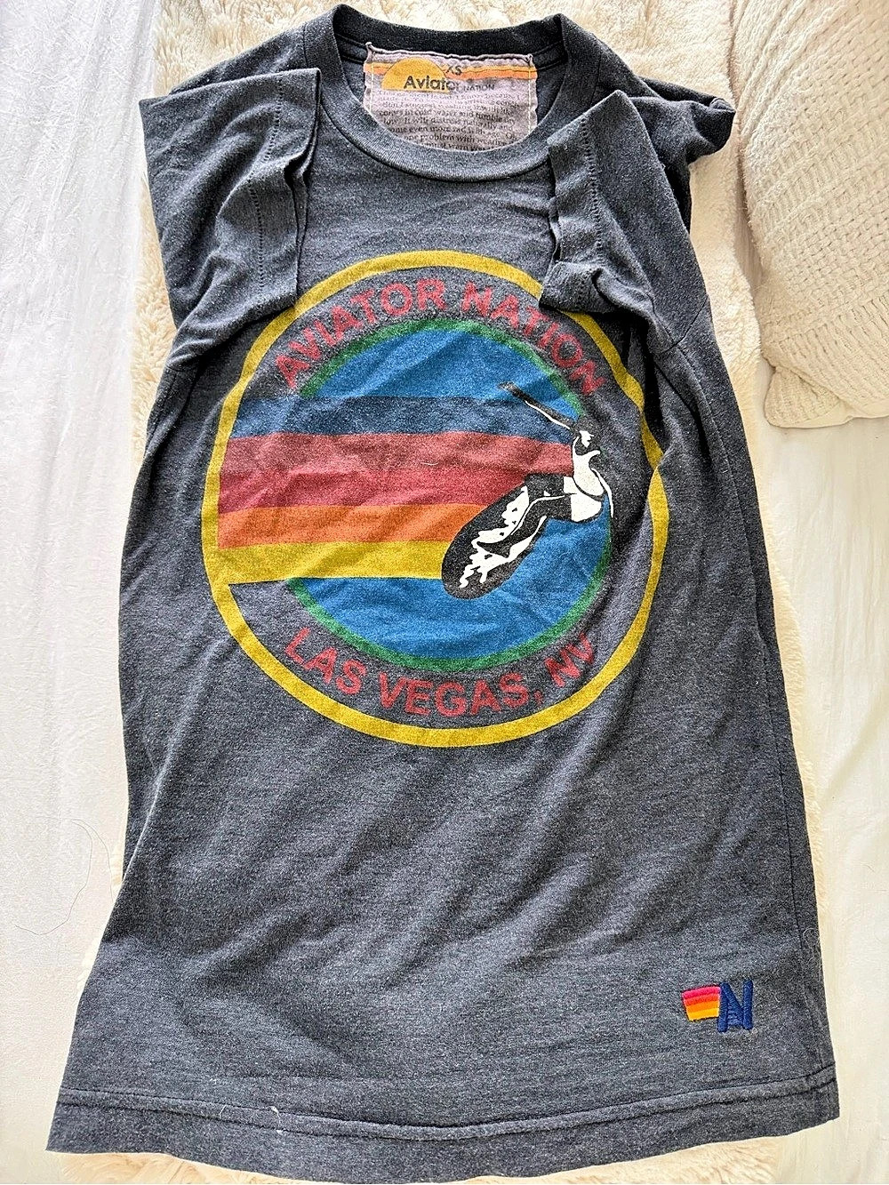 Aviator Nation Women’s Las Vegas Tee Charcoal Gray Graphic XS